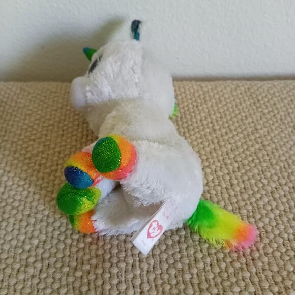 TY Pixy Unicorn TySilk Beanie Boo White Rainbow 7" Large Sparkle Glitter Eyes - Picture 4 of 8